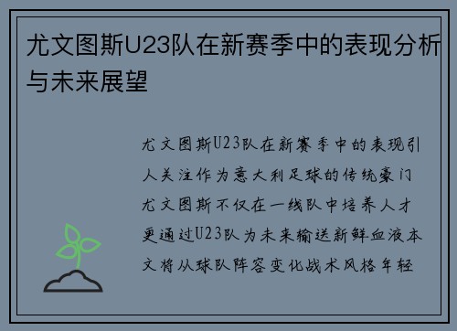 尤文图斯U23队在新赛季中的表现分析与未来展望